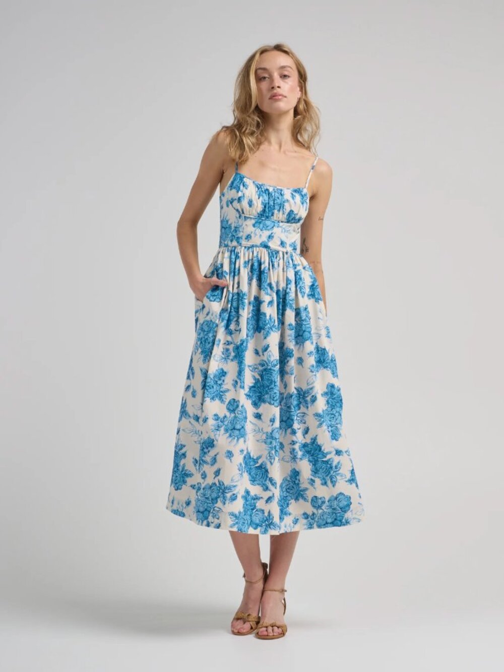 [New - only worn once] Cara Cara Alba Midi Floral Dress Size 4 (Blue)